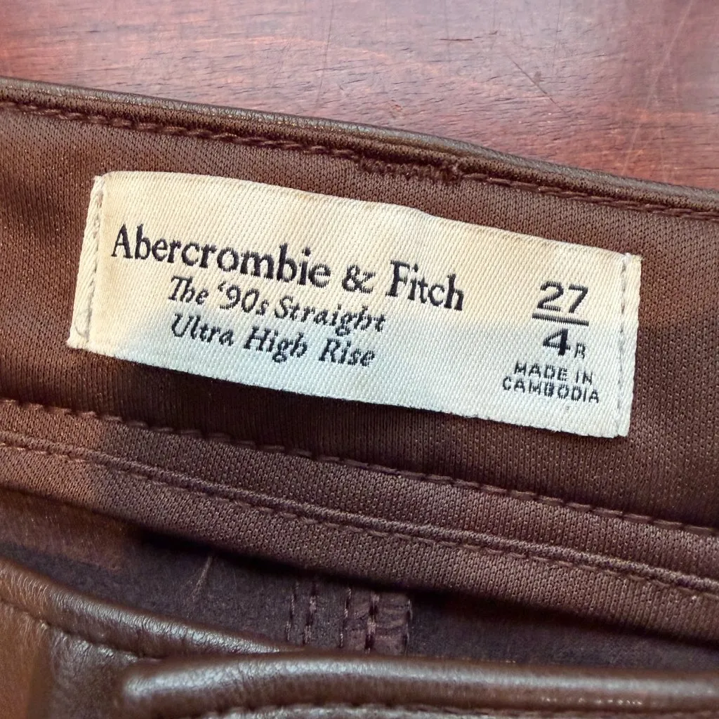ABERCROMBIE & FITCH Brown Faux Leather 90's Straight High Rise Pants Size 27 - Image 9