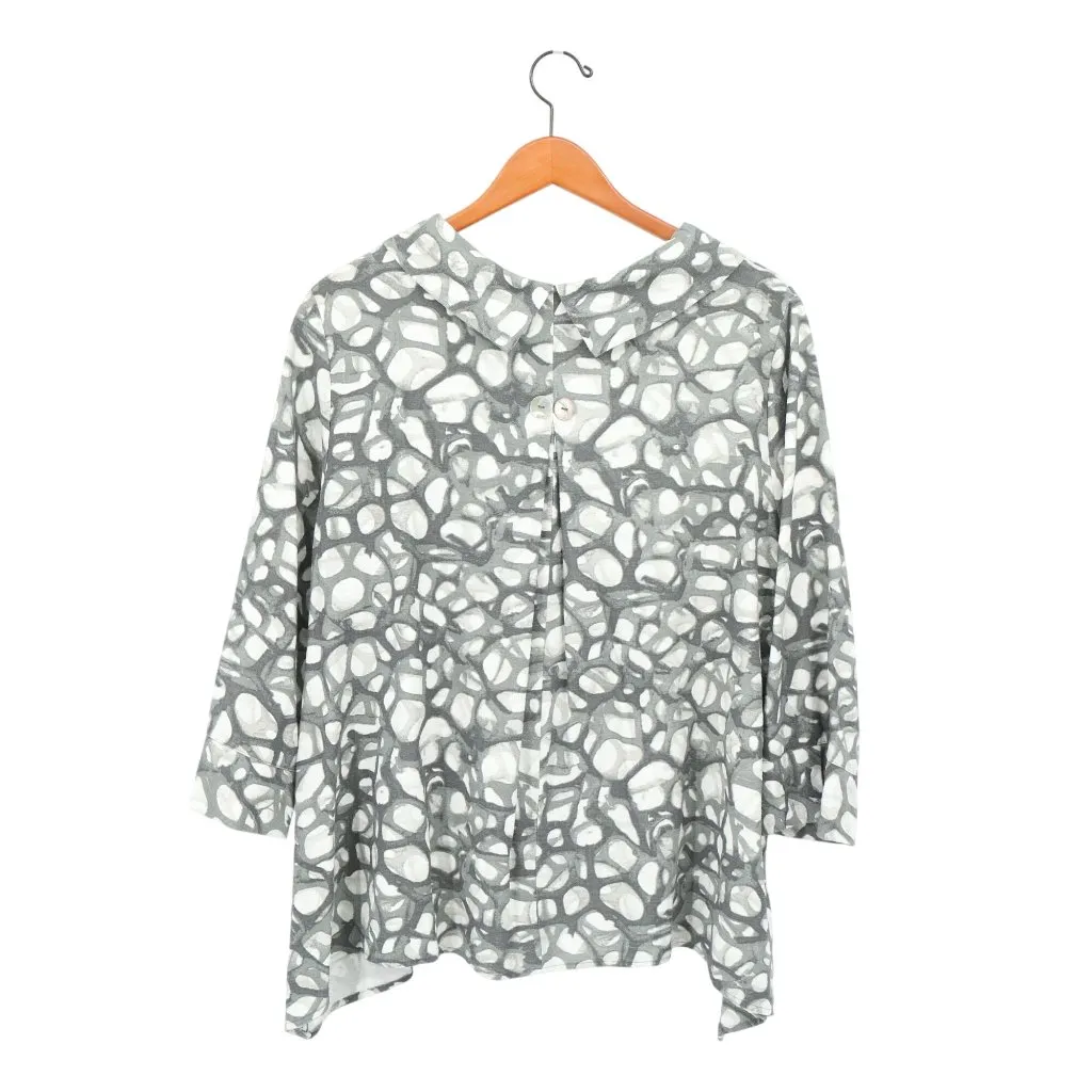 Niche Nilgun Derman Gray White Abstract Print Lagenlook Tunic Top XL - Image 5
