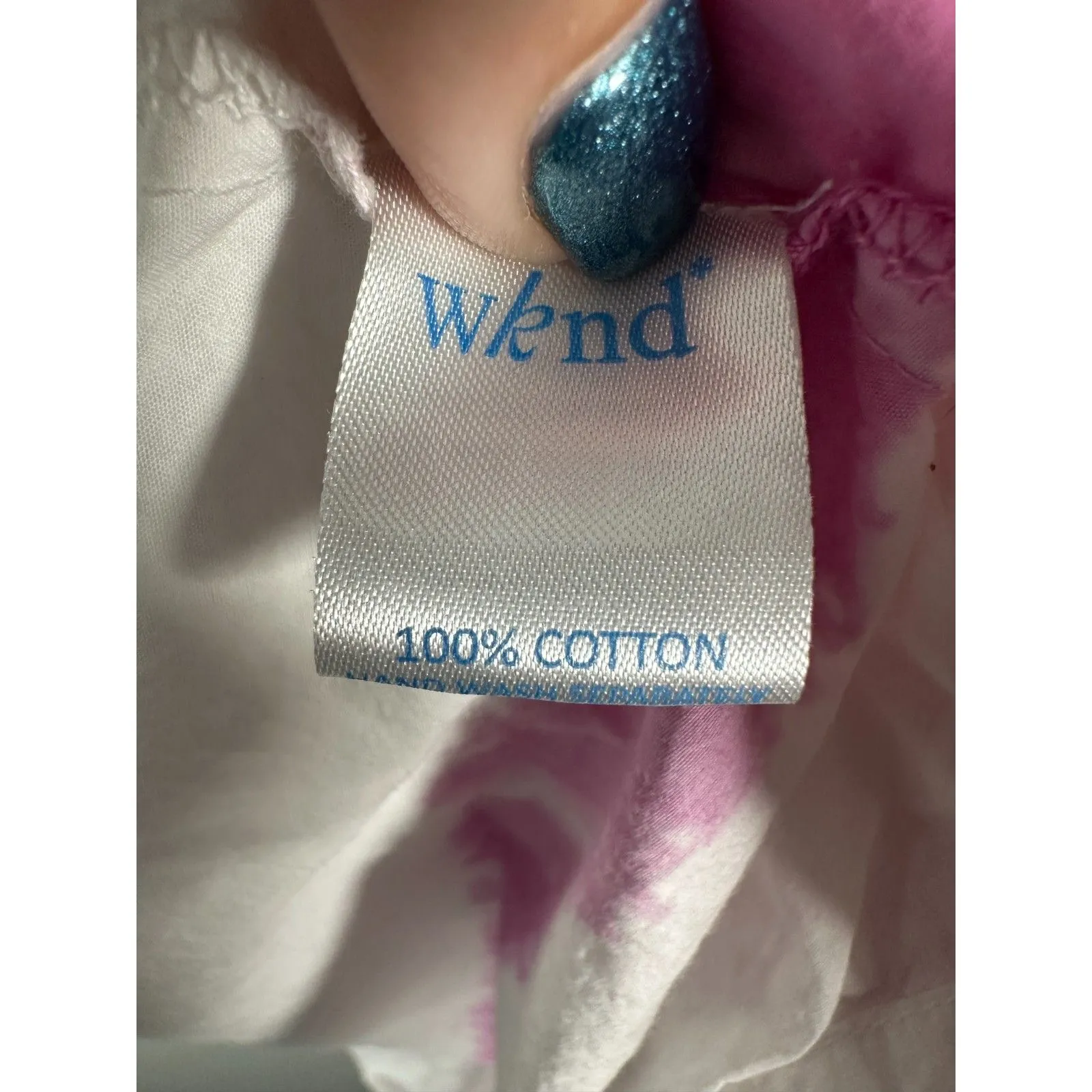 Wknd Wyfr Tulum Pink White Tiered Puff Sleeve Button Bubble Dress Size Medium - Image 5