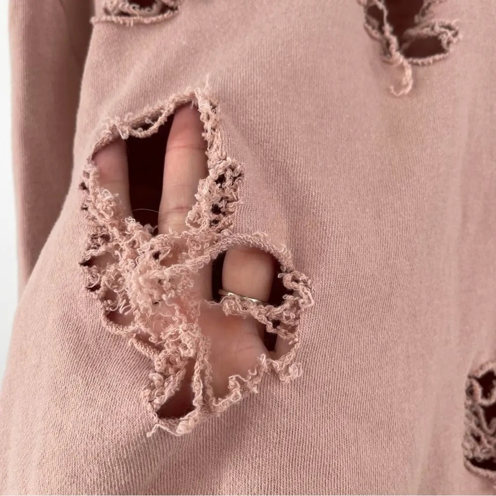 COTTON EMPORIUM Hoodie Sweatshirt Distressed Holes Dusty Pink Comfy Size Medium - Image 10