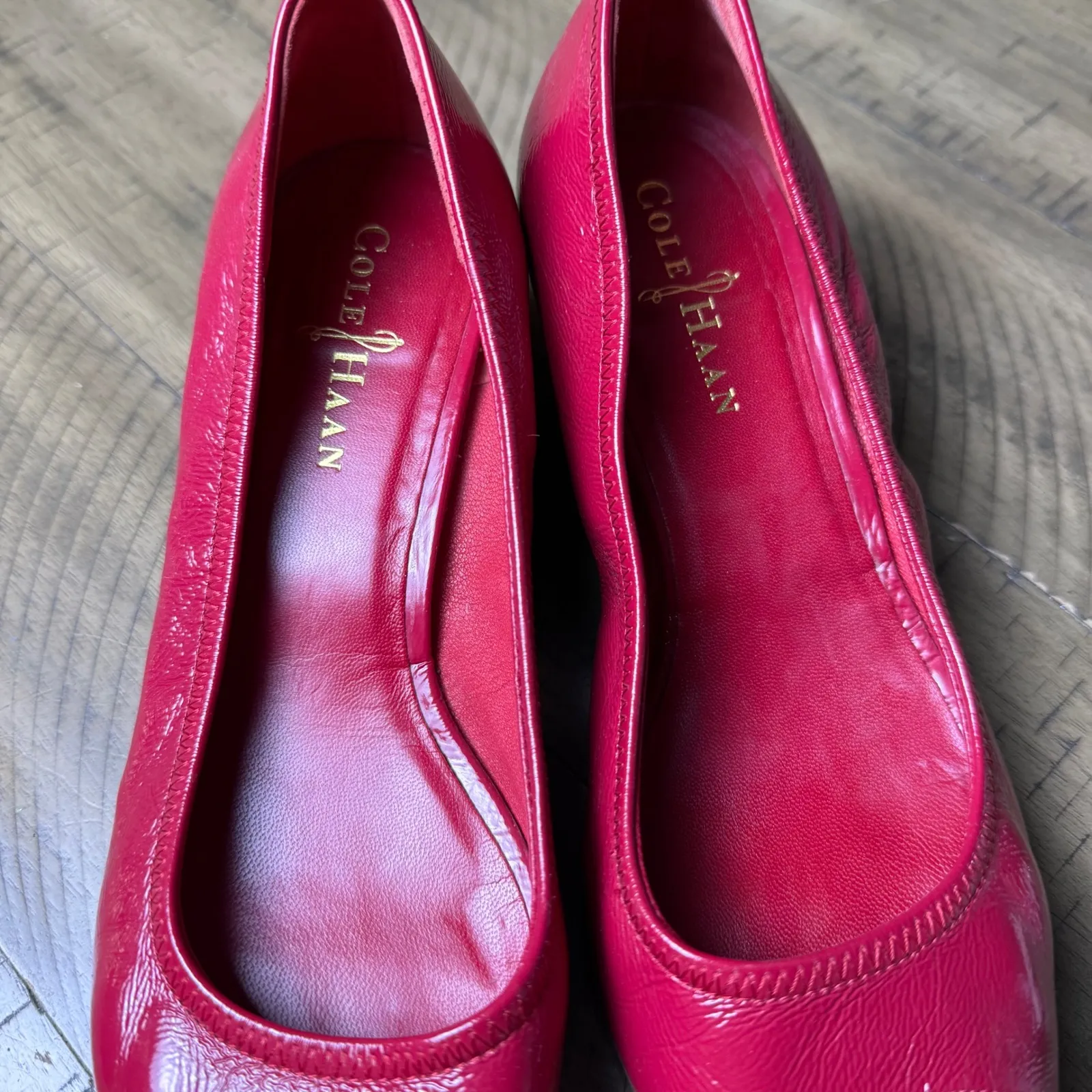 Cole Haan Air Tali Peep Toe Wedge Heels Red Patent Cork Wedge Women Size 6.5 B - Image 6