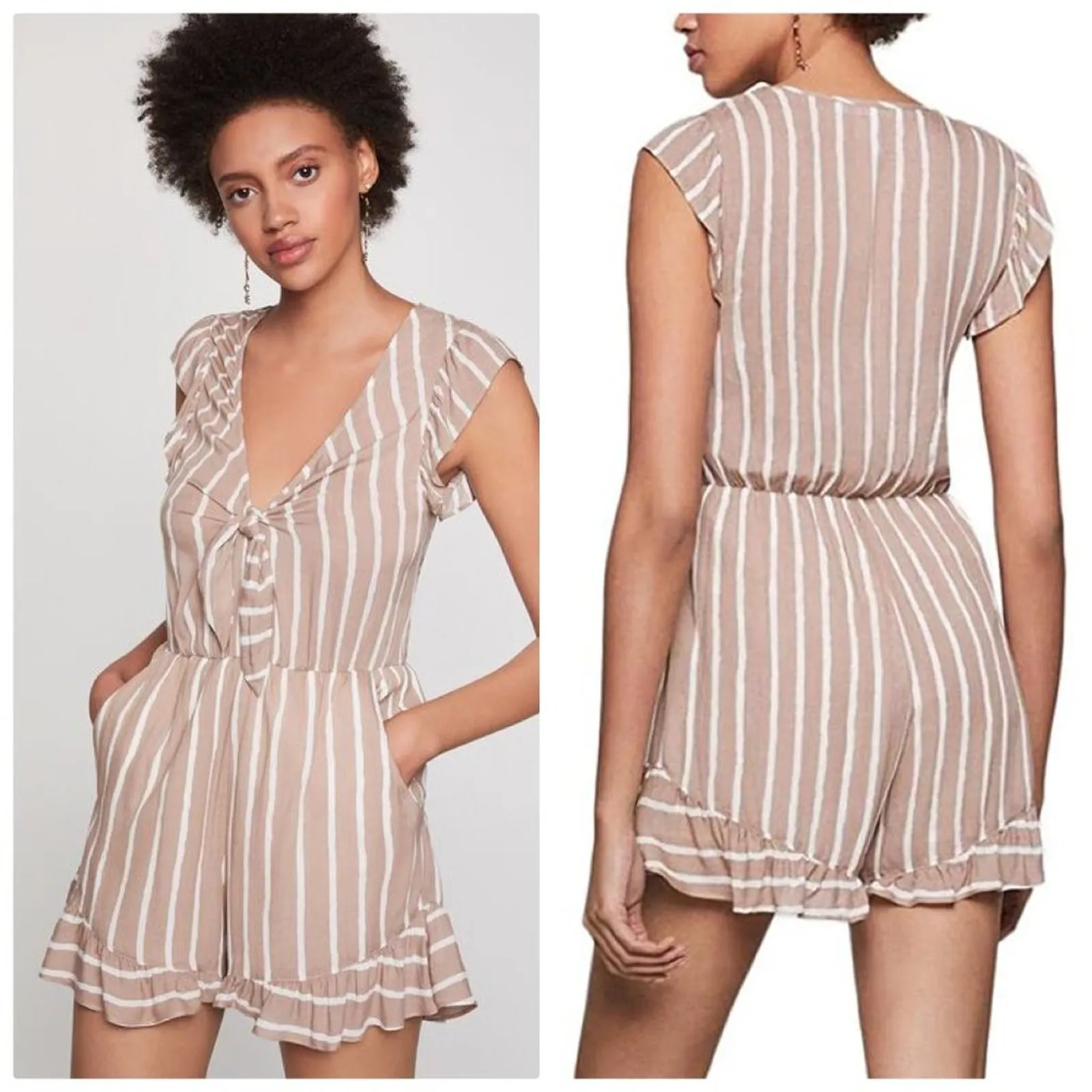 BCBG Stripe Romper Beige - Image 2