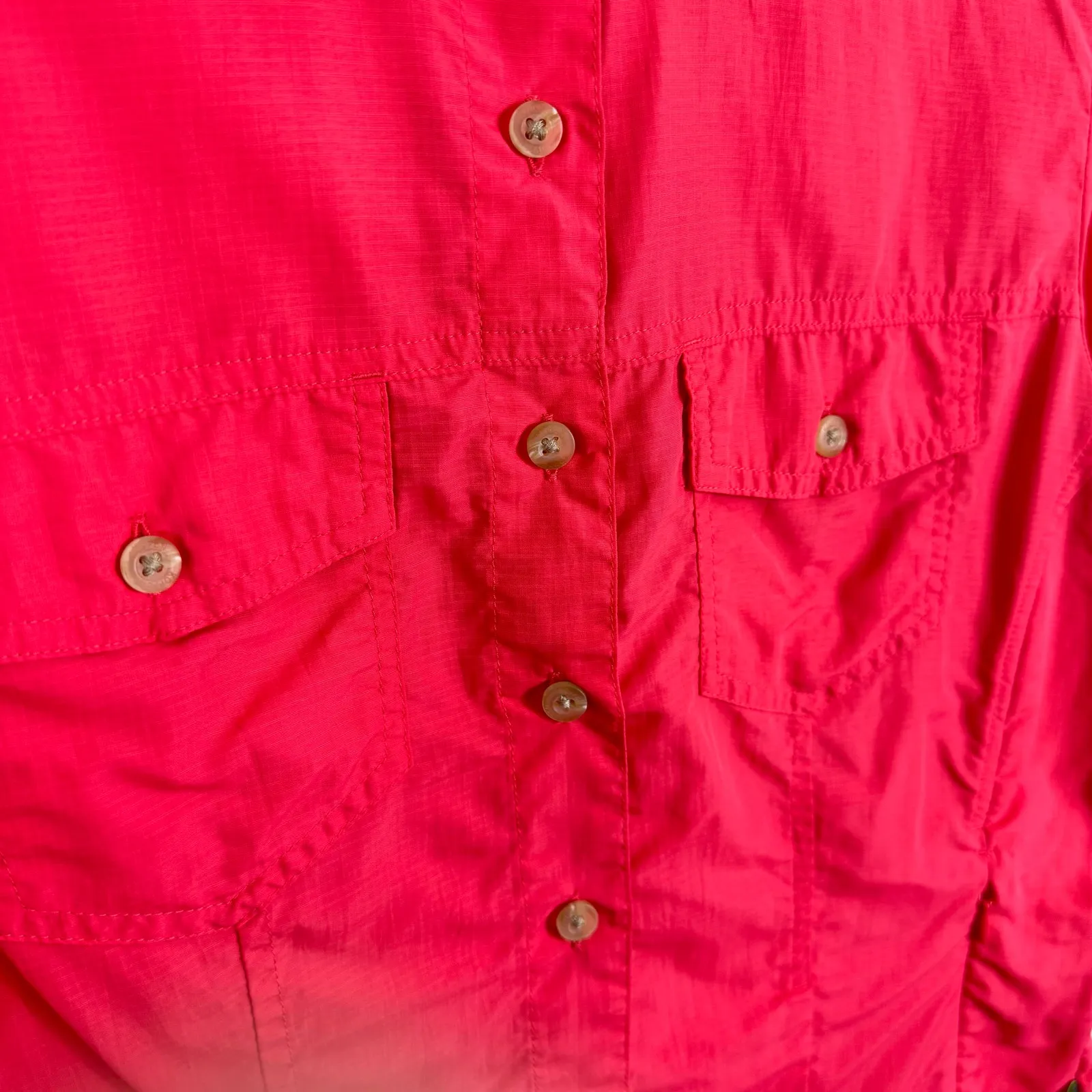 KOPPEN 100% Nylon Coral Insect Repellant Roll Tab Sleeve Button Up Fishing Top M Pink Size M - Image 3