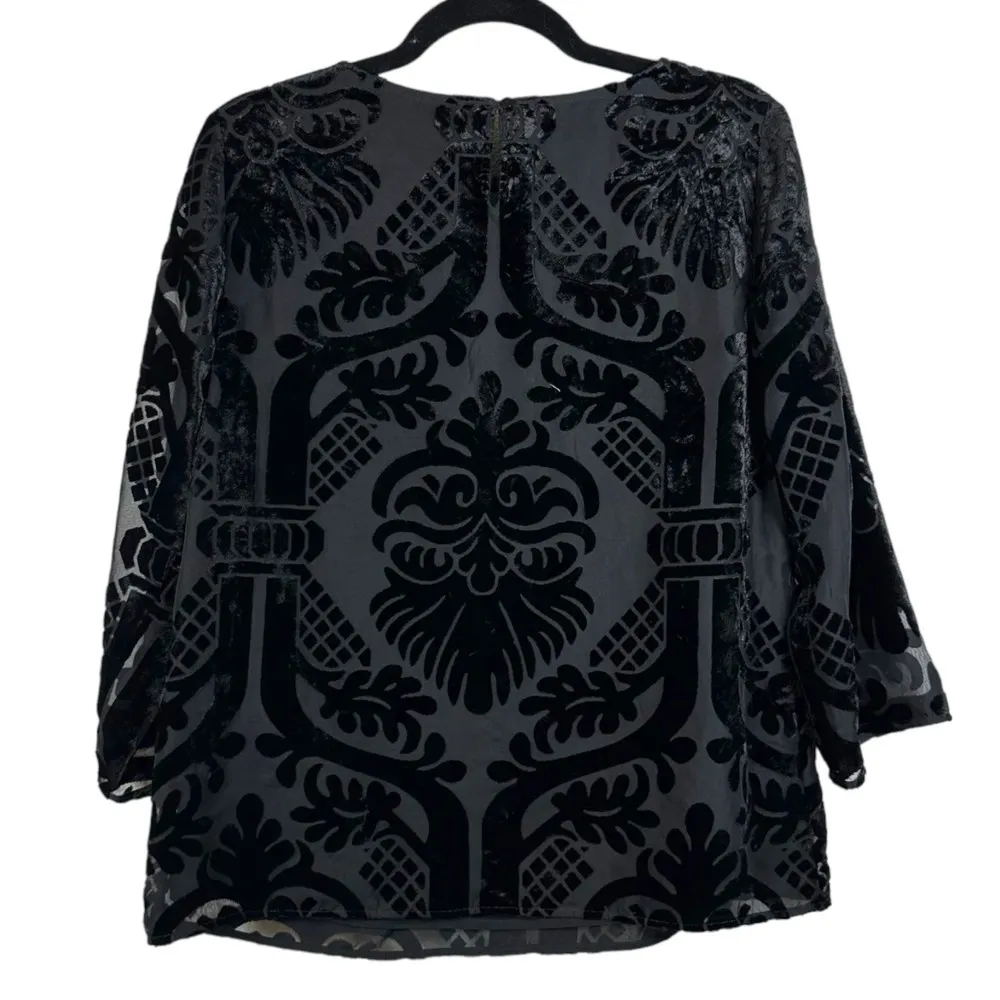 RSVP by Talbots Black Velvet Burnout Baroque Patterned Blouse Women's Medium - Image 3