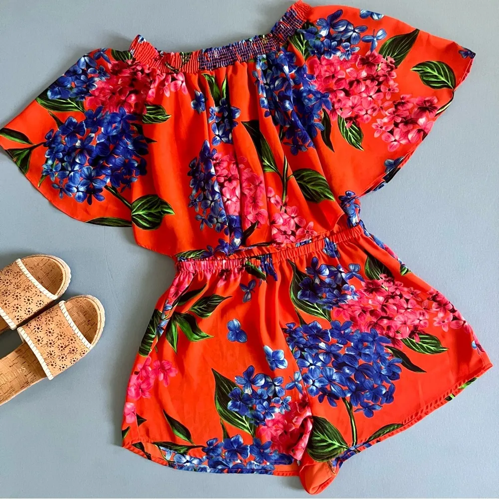 Show Me Your Mumu Rosarita Bahama Bloom Red Floral Off The Shoulder Romper - Image 4