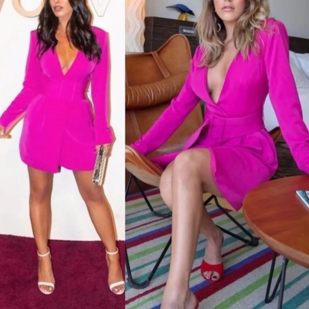 NBD Wrap Mini Dress in Magenta. Size Small (Barbiecore bubblegum). Barbie Pink - Image 4