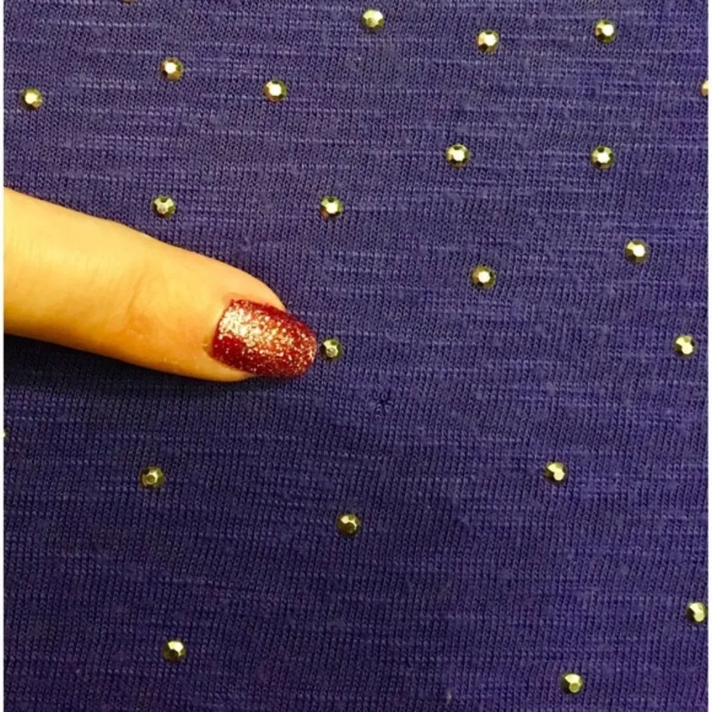 Nollie Navy Studded V-Neck Silver Galaxy Night Sky Edgy Burnout Short Sleeve Top - Image 4