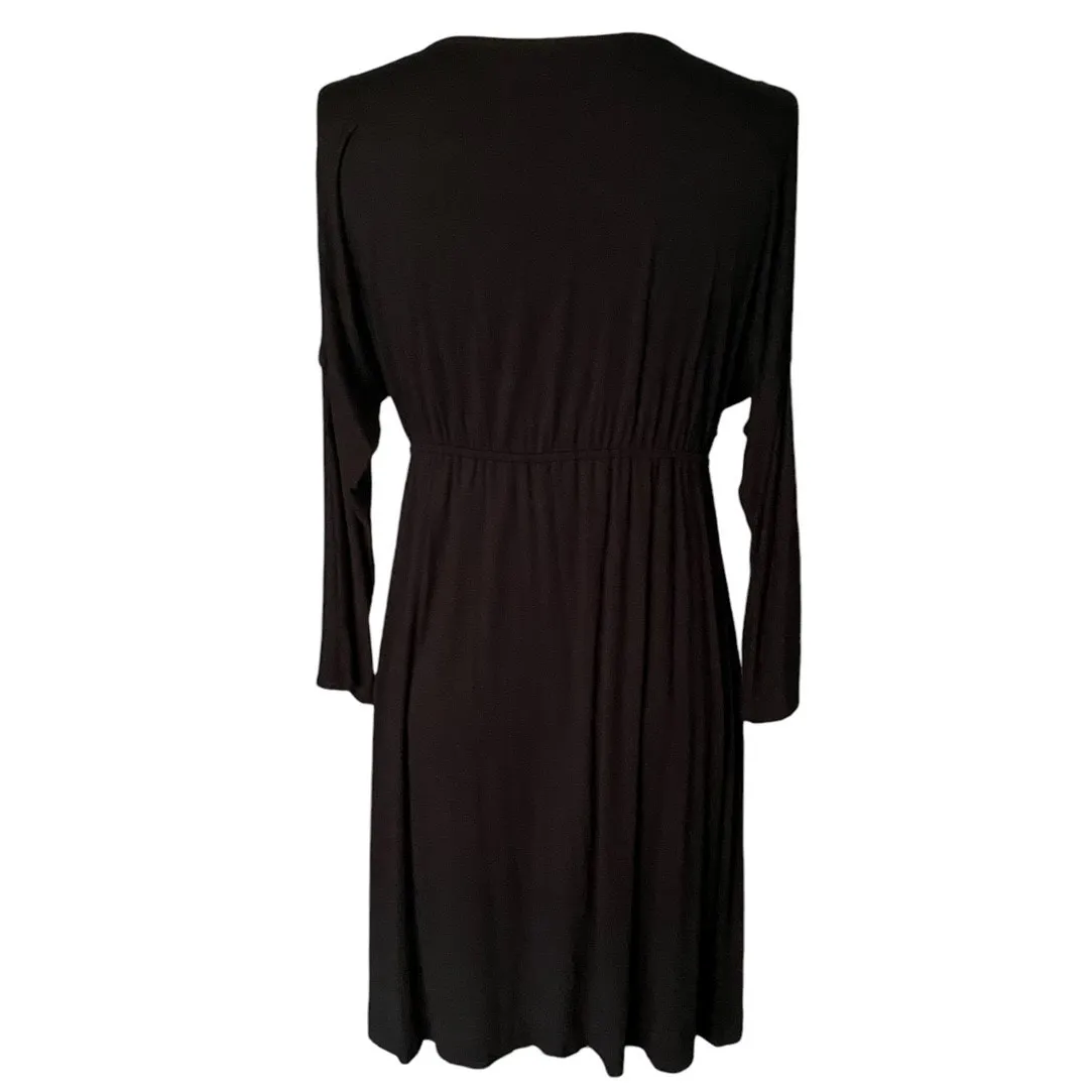 SOMA Black Wrap Cold Shoulder Long Sleeve Jersey Knit Midi Dress ~ Women's LARGE - Image 2