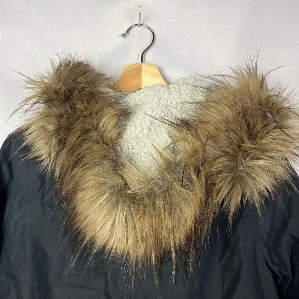 Abercrombie & Fitch Navy Blue Sherpa Lined Military Parka Jacket M - Image 9