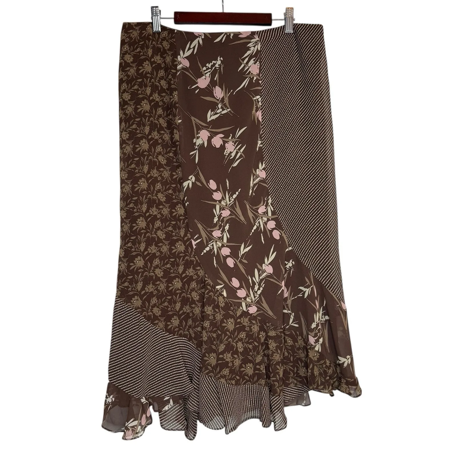 Vintage Y2K 90s Midi Skirt‎ Size 12 Floral Flare Witchy Fairy Grunge Whimsigoth Brown - Image 3