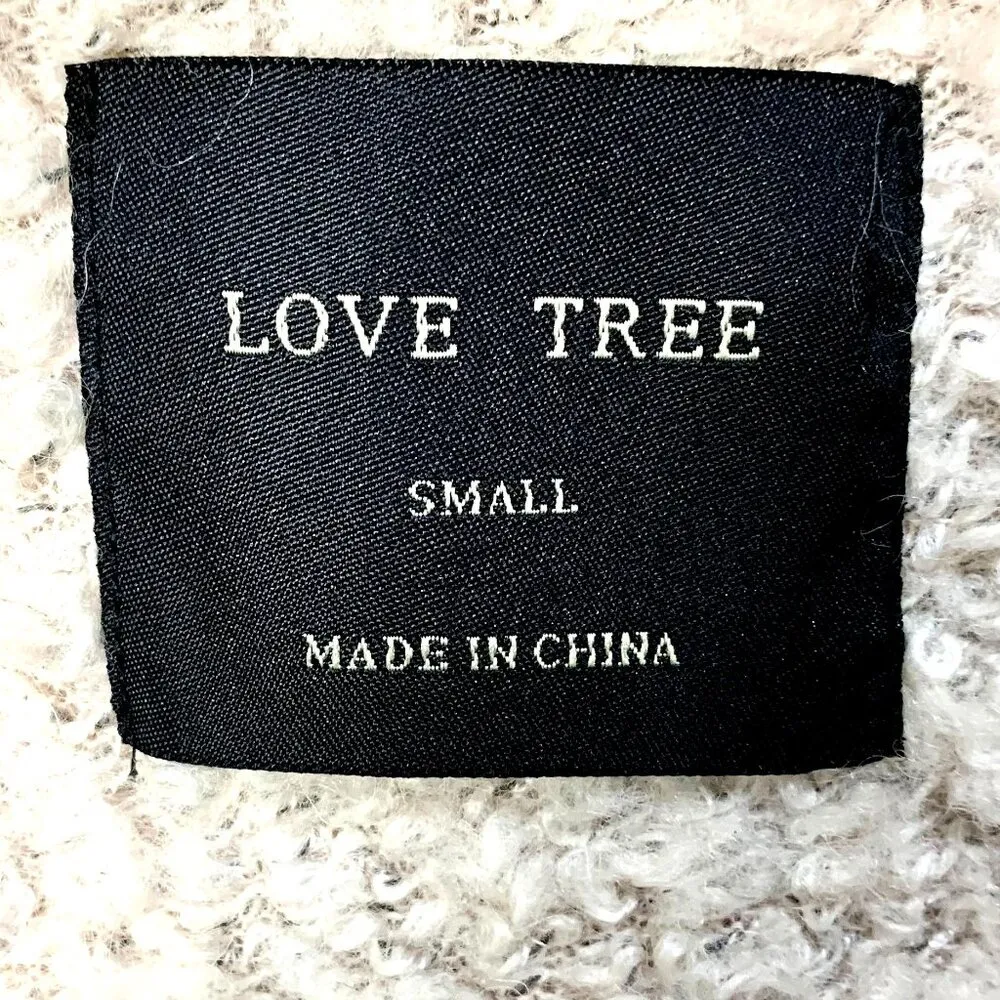 Love Tree Open Draped Vest Shearling Leather Trim Faux Fur Sherpa Lined S Boho - Image 6