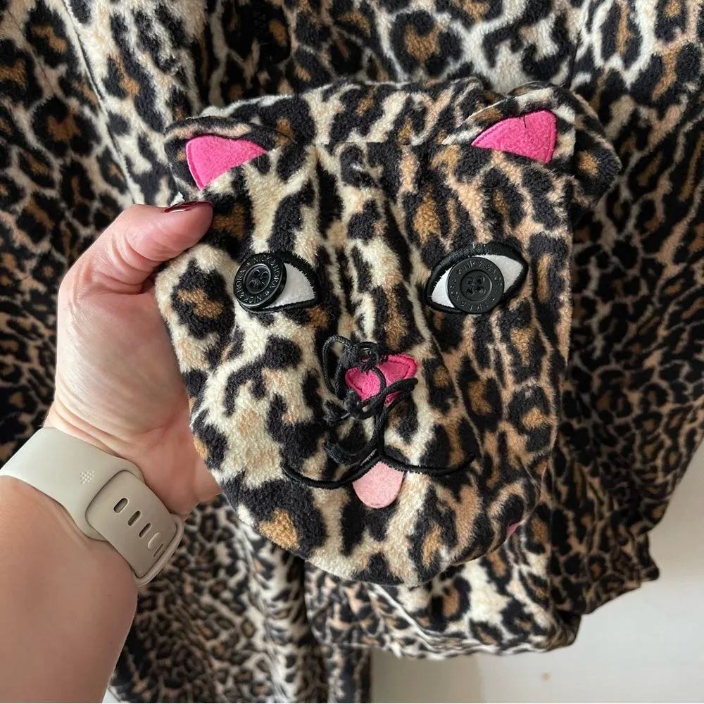 Nick & Nora Adult Fleece Footie Pajamas Leopard Print Cat Feet Size Large Ladies - Image 3