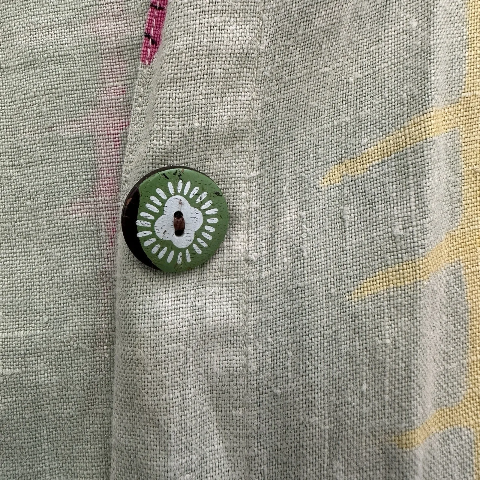 Produce Co 100% Linen Tropical Button Up Shirt Sz M Vacation Beach Green Size M - Image 4