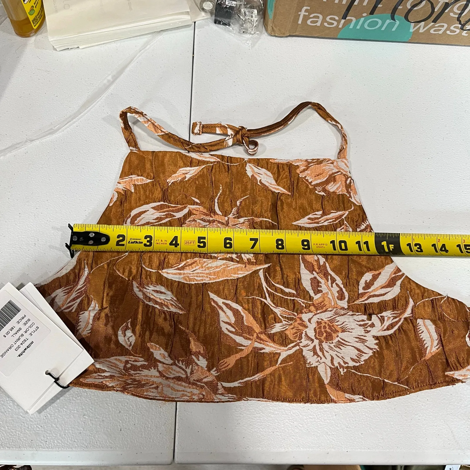 New! Milkwhite Revolve Cropped Open Back Top Burnt Orange Floral Womens Small - Image 9