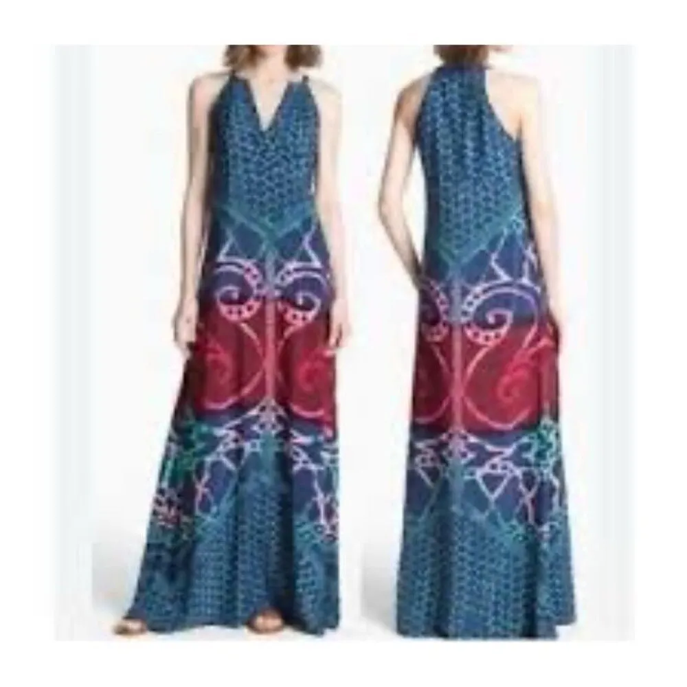 Donna Morgan Geometric Sleeveless Bohemian Halter Maxi‎ Dress Size 12 Date Night - Image 2
