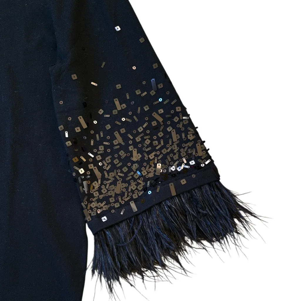 EUC Chico’s Feather Sequin Sleeve Sweater Black Size Large - Image 4