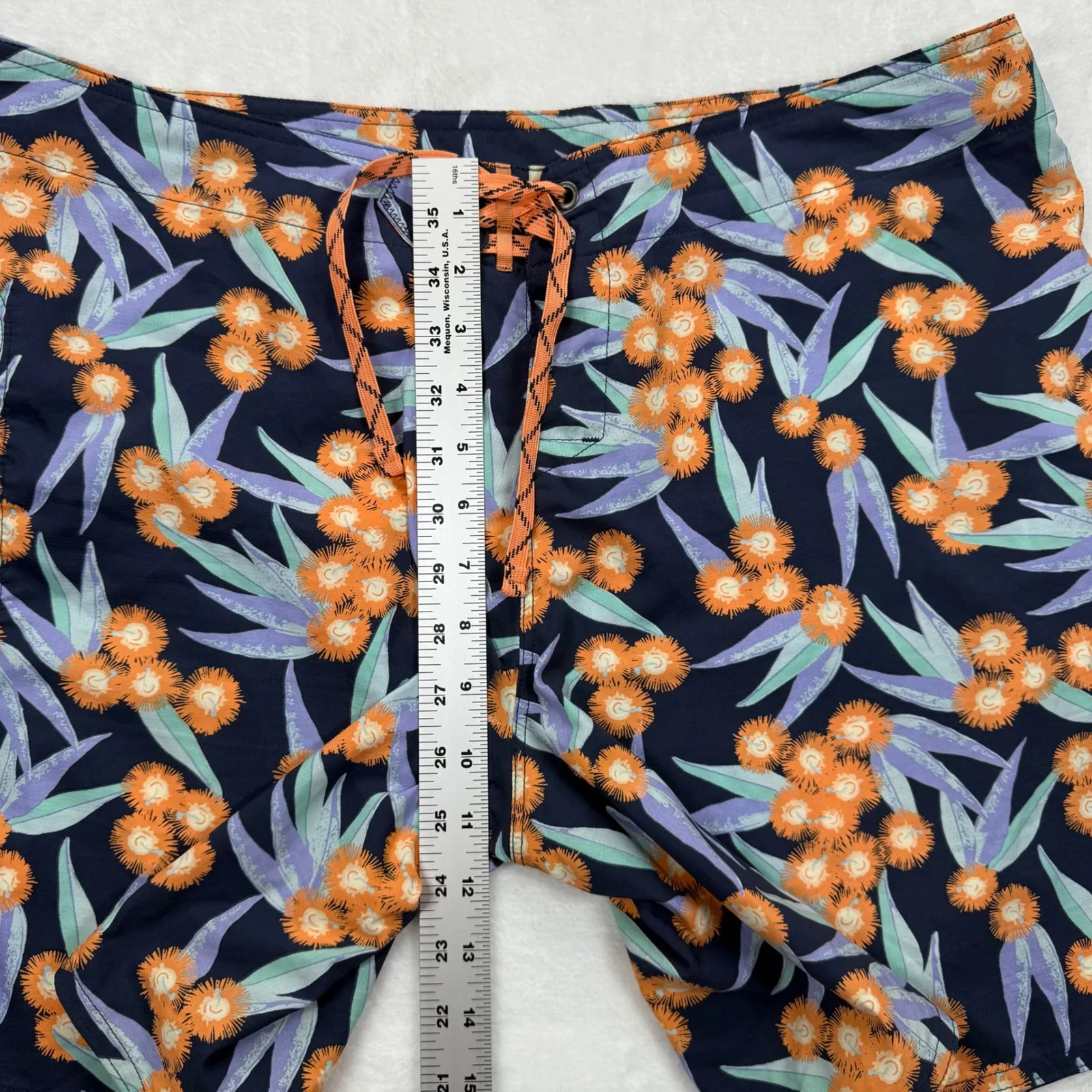 Patagonia Baggies‎ Board Shorts Floral Print Swim Trunks Orange Blue Size 14 - Image 3