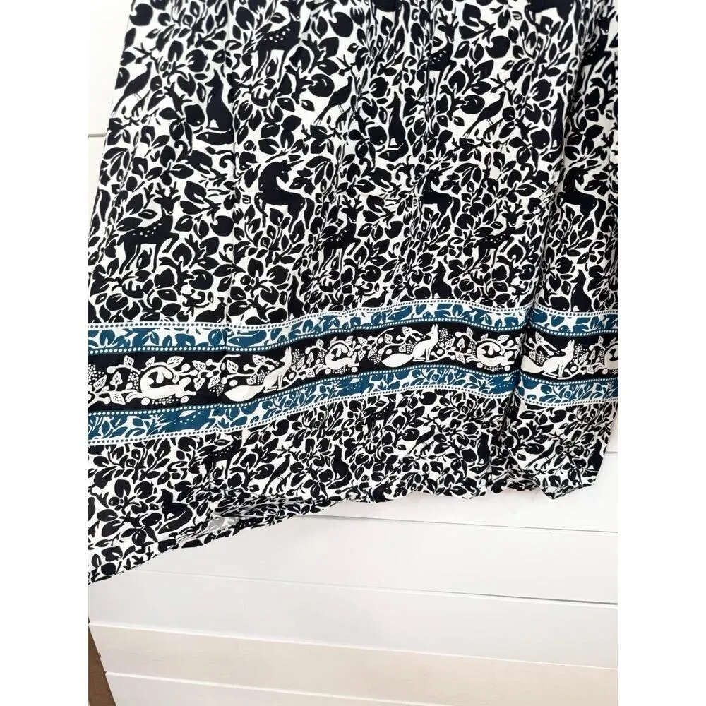 Chelsea & Theodore Womens Size 1X Black White Blue Fox Deer Print Boho Blouse - Image 10