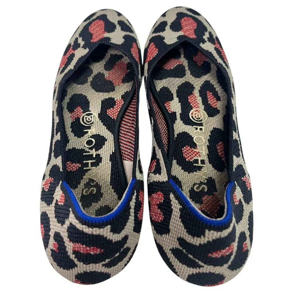 Rothys The Flat Shoes Womens 8 Leopard Animal Brown Knit Ballet Comfort Classic - Image 5