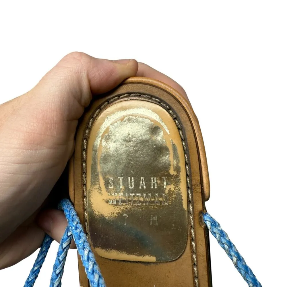 Stuart Weitzman Cordy Rope Braided Blue Green Sandals Preppy Vacation Womens 7 - Image 7