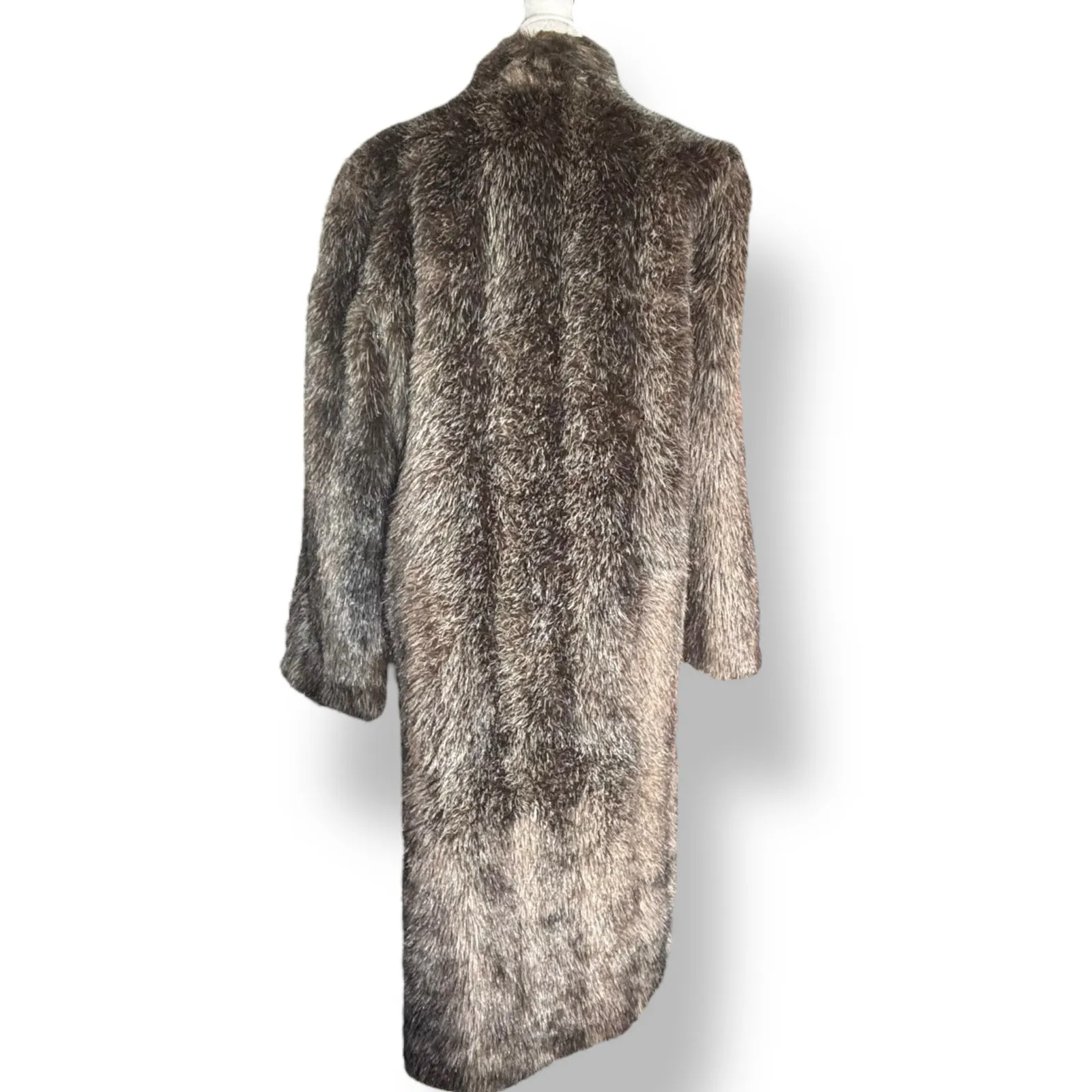 Vintage Furrina Faux Fur Long Coat Brown Gray USA Made Elegant Classic Outerwear Size M - Image 5