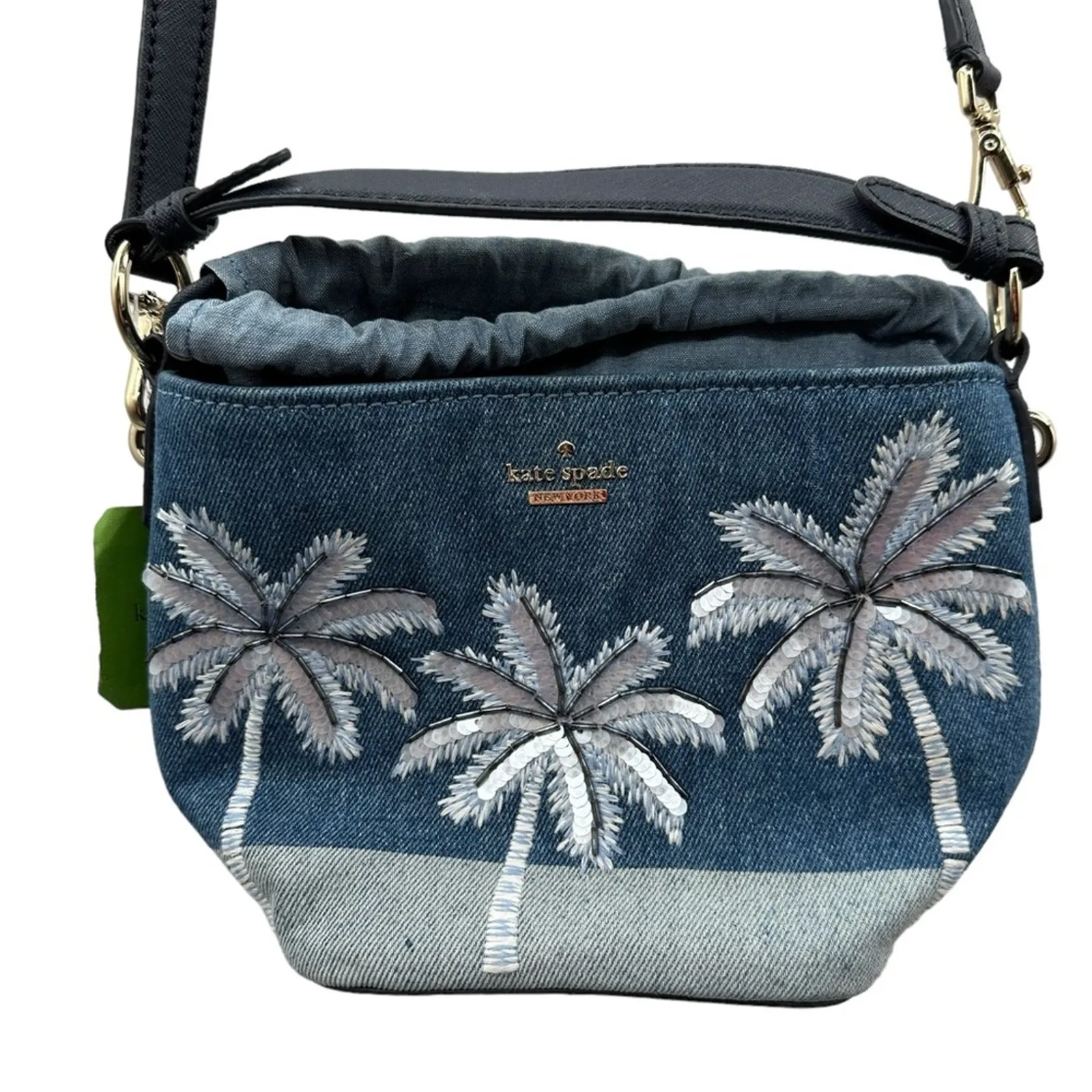 Kate Spade California Dreaming Pippa Blue Denim Palm Tree Bucket Bag NEW RARE‎ - Image 2
