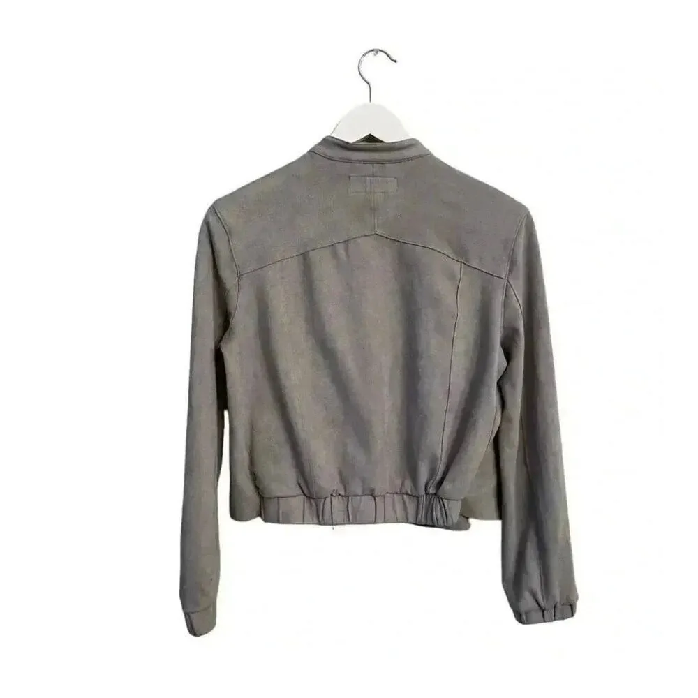 BLANKNYC Faux Suede Moto Bomber Jacket Vapor Nordstrom Grey Women’s SZ S Gray - Image 8