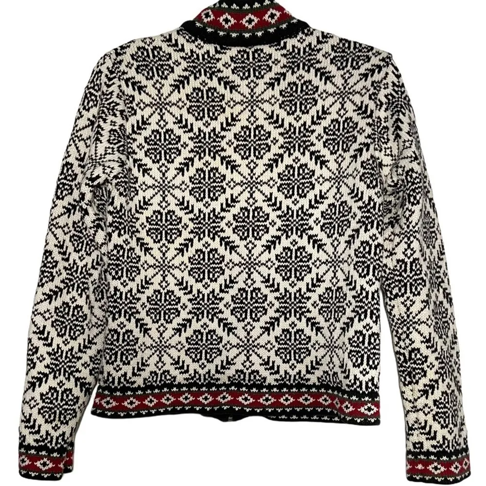 L.L. Bean Fair Isle Sweater Coat Cream White XS - Image 2