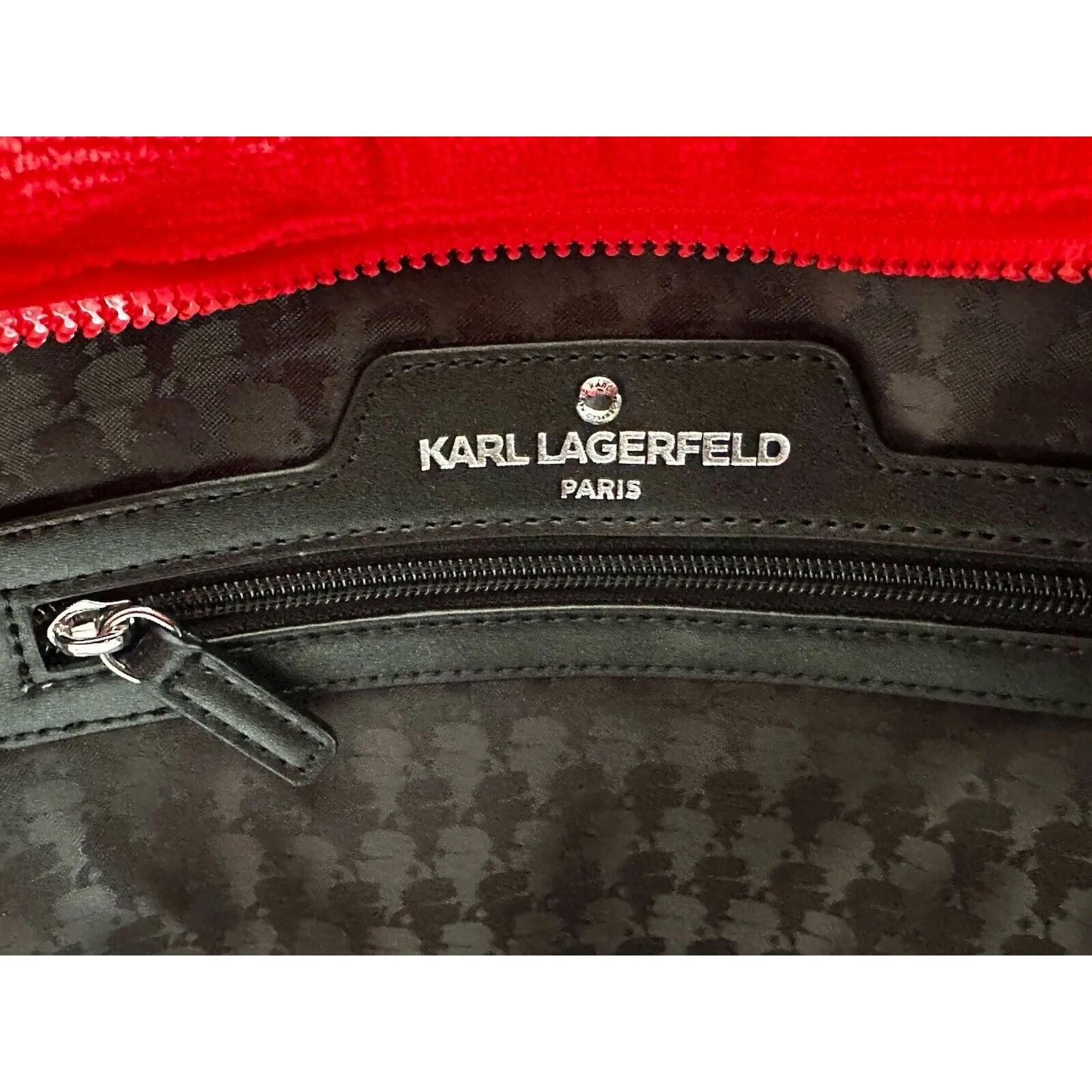 New Karl Lagerfeld Paris Vermillion Red Voyage Terry Designer Tote Bag Style - Image 5