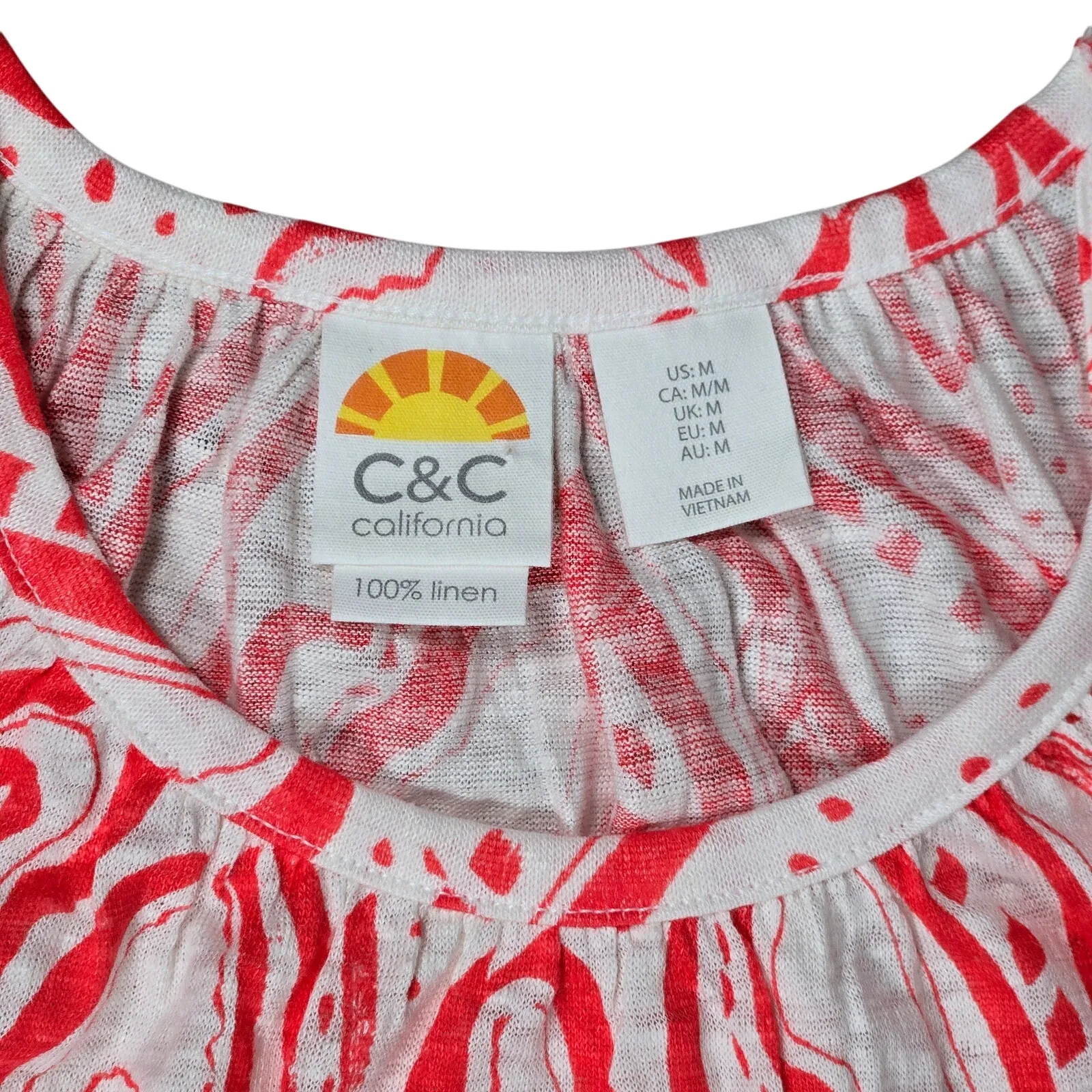 C&C‎ California Linen Red Abstract Print Halter Neck Tank Top Women's Medium - Image 3