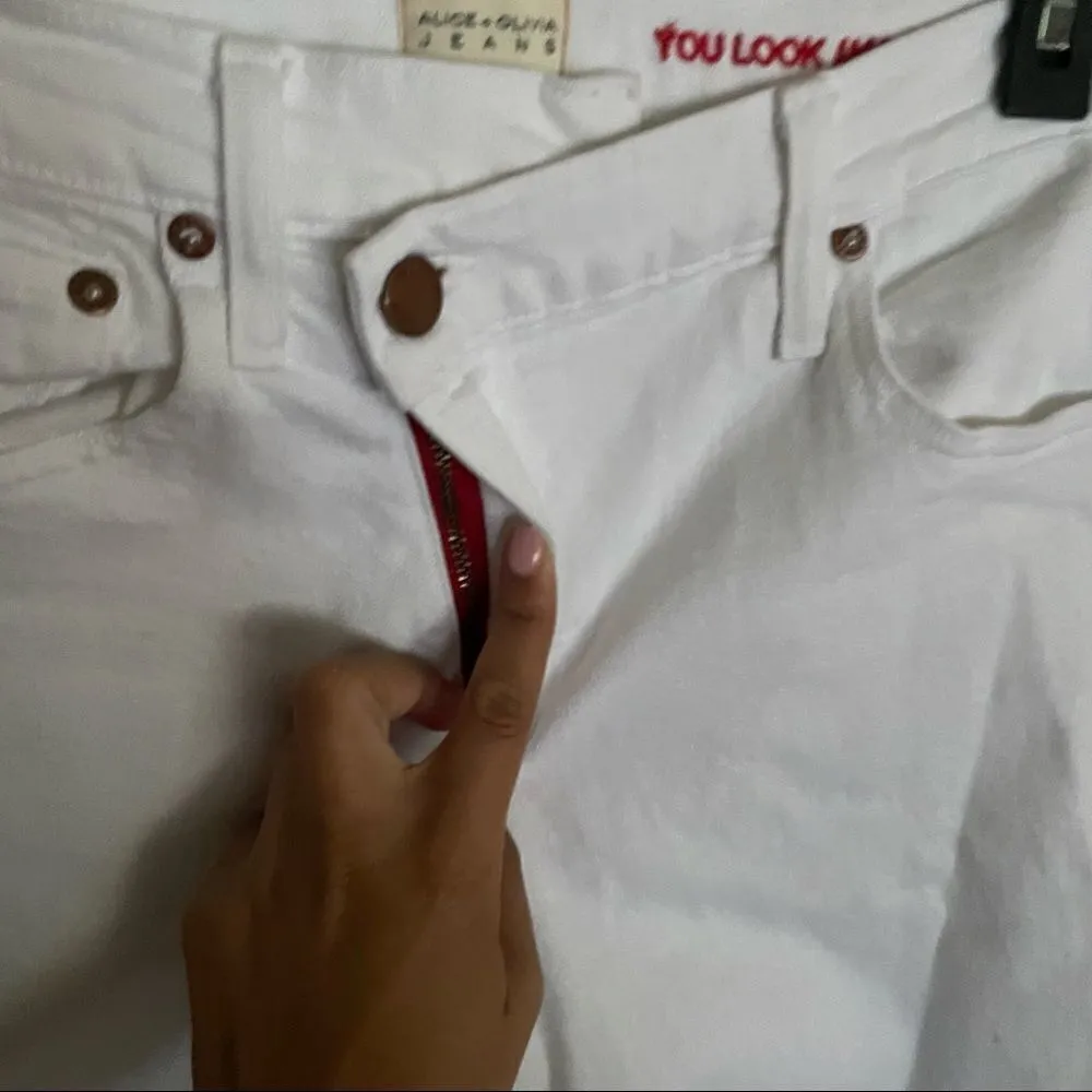 ALICE + OLIVIA JEANS Amazing Asymmetrical Slim Straight Crossover Jeans - Image 5