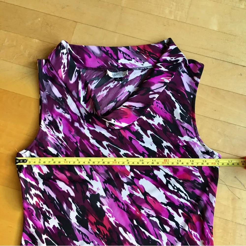 Tahari Mini Cowl Neck Tank Blouse, Abstract, Pink, Red, Black, White, Size S - Image 7