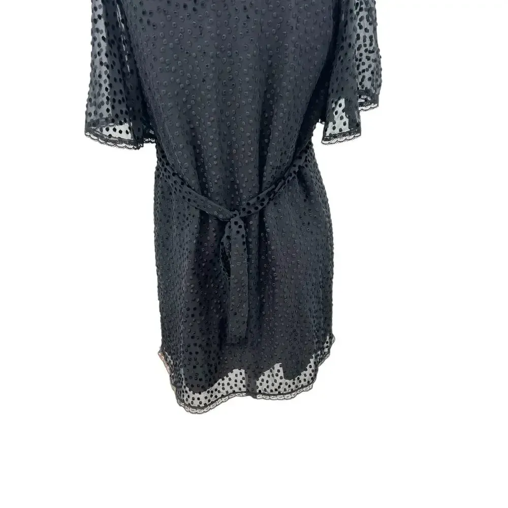 Betsey Johnson Vintage Black Swiss Dot Velvet‎ Flutter Sleeve Dress Size 4 - Image 11