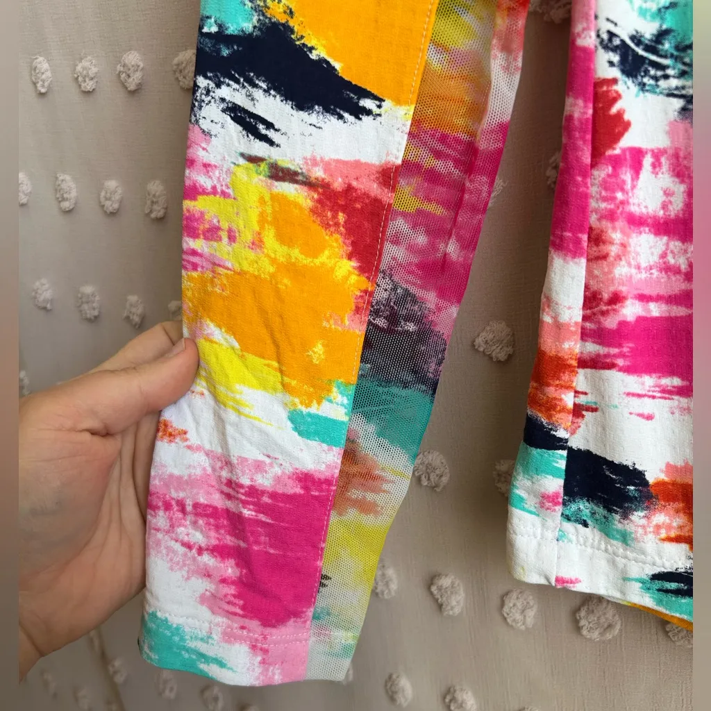 IBKUL Women’s Mock Neck Long Sleeve Sun Shirt Paint Stroke Abstract Sz S Pink - Image 3