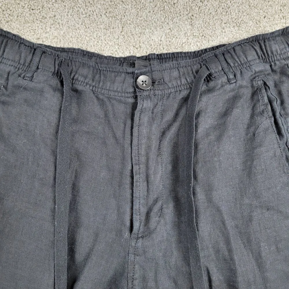 Club Room Luxury Womens Linen Pants XL Black Drawstring Straight Leg Pockets - Image 10