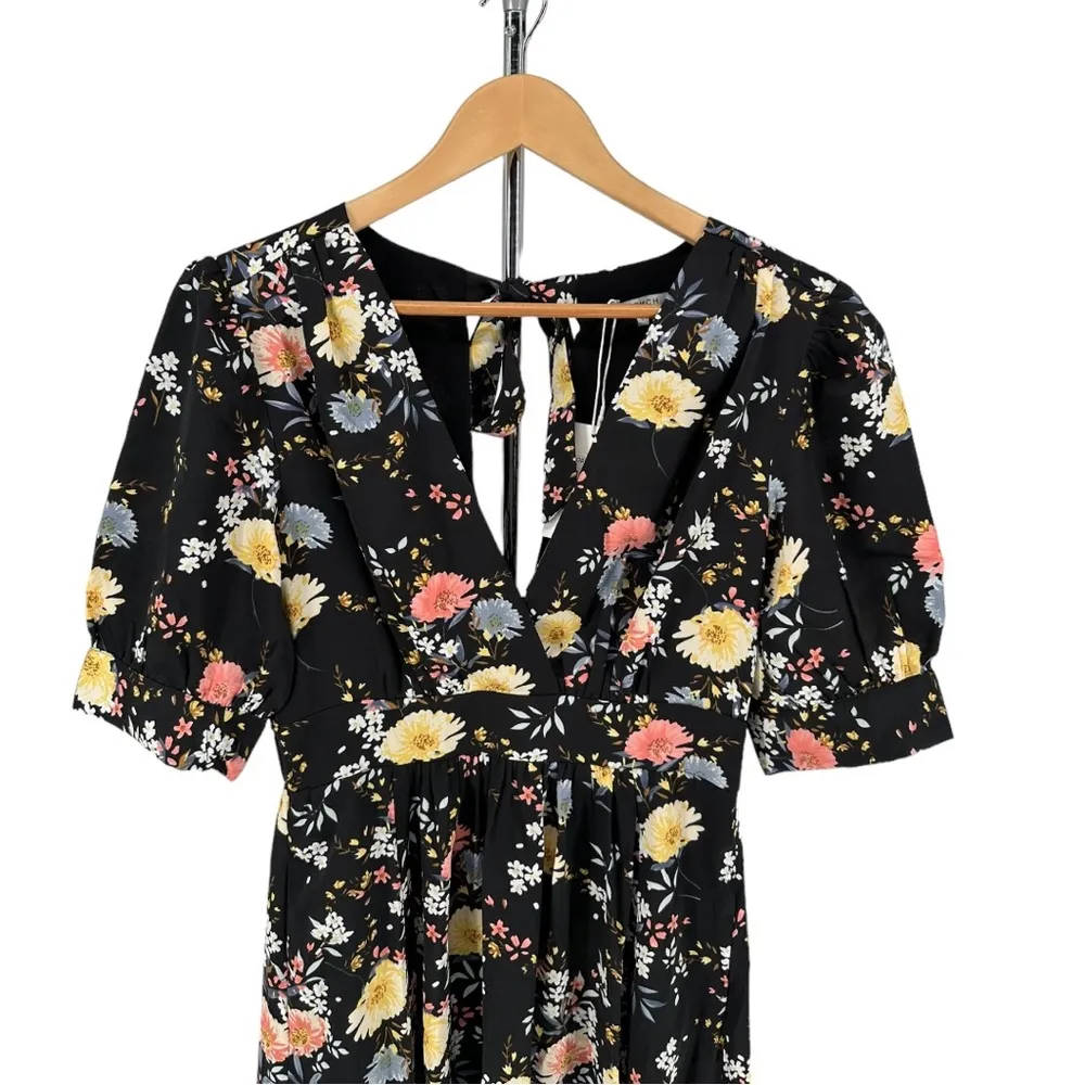 FRNCH The Amaria Floral Dress in Black Floral size Small Short Puff Sleeves NWT - Image 5