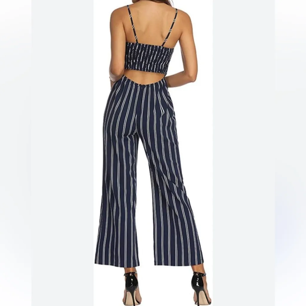 Striped‎ Navy Jumpsuit Blue Size XL - Image 3