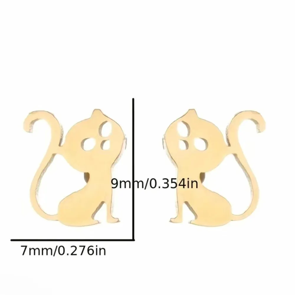 NWT, Mini Golden Cat Stud Earrings Gold - Image 3