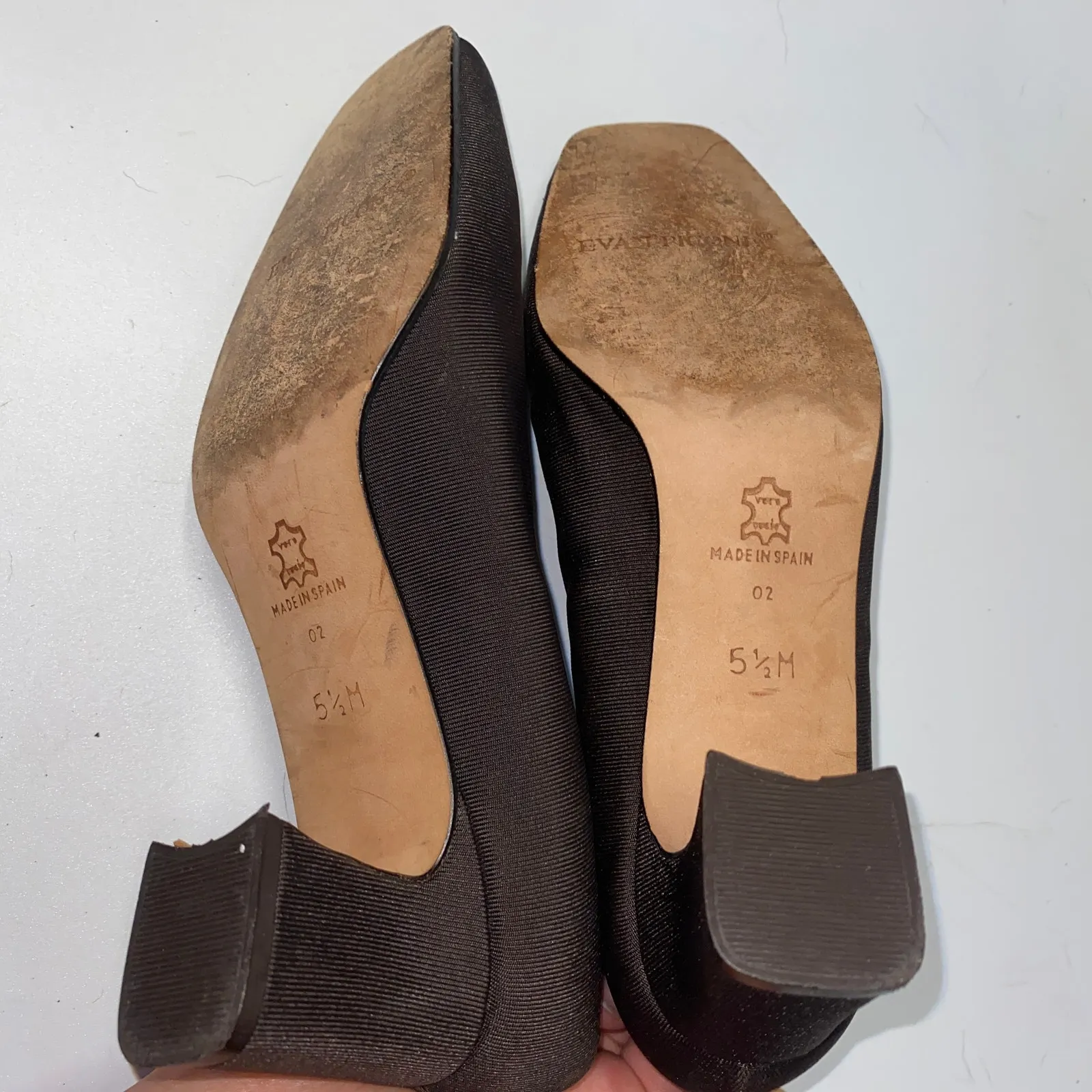 Evan Picone Brown Stretch Fabric Slip-On Square Toe Block Heels Women's Size 5.5 - Image 5