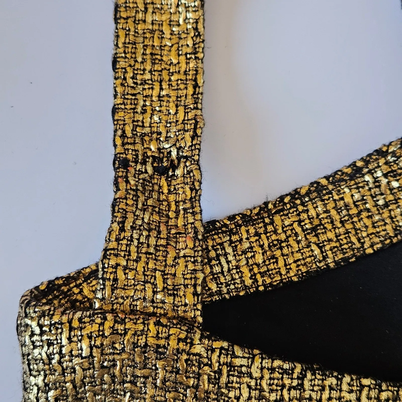 Mestiza New York Jody Metallic Gold Tweed Square Neck Flutter Hem‎ Midi Dress 2 - Image 8