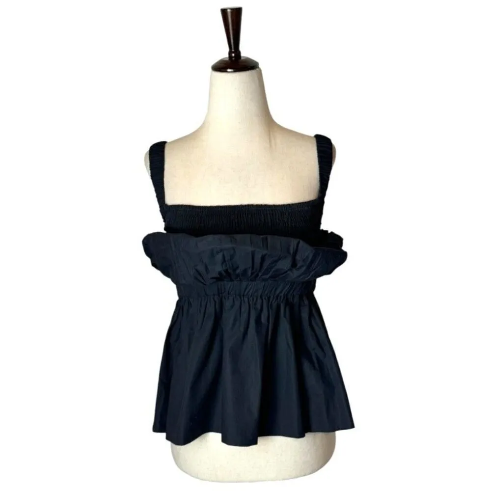 Cleobella Shirt Women XS Black Organic Cotton Ruffle Peplum Desi Tank Top Gothic - Image 3