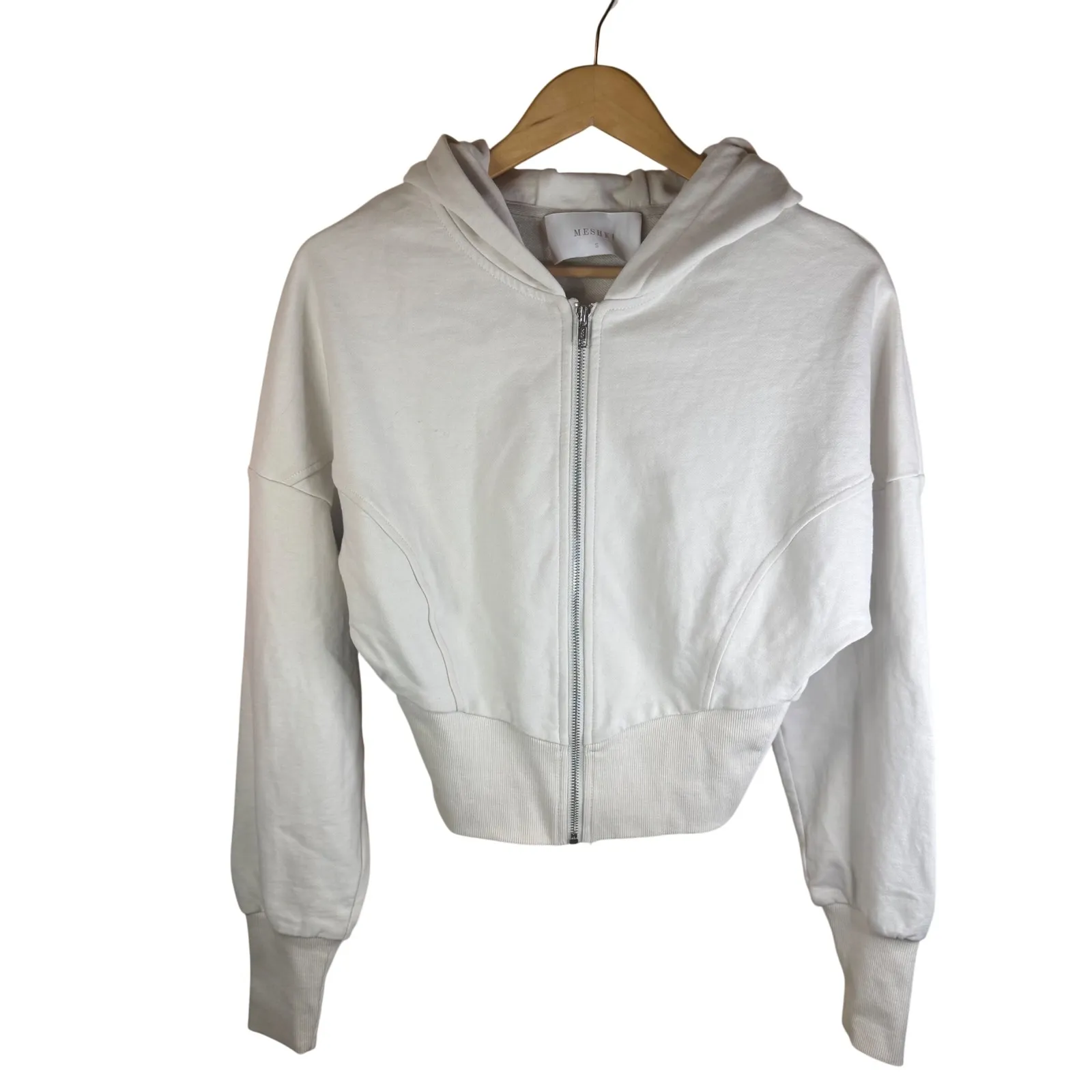 MESHki Blake Stone Cropped Zip Up Hoodie Flattering Sweatshirt Size Small - Image 4