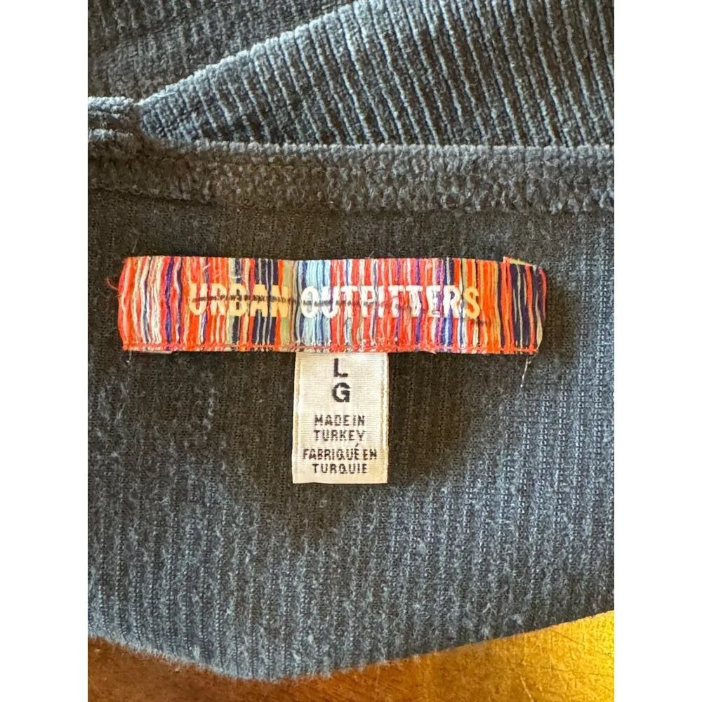 Urban Outfitters Shirt Women Large Gray Ribbed Cropped Cut Out Strappy Top Retro - Image 6