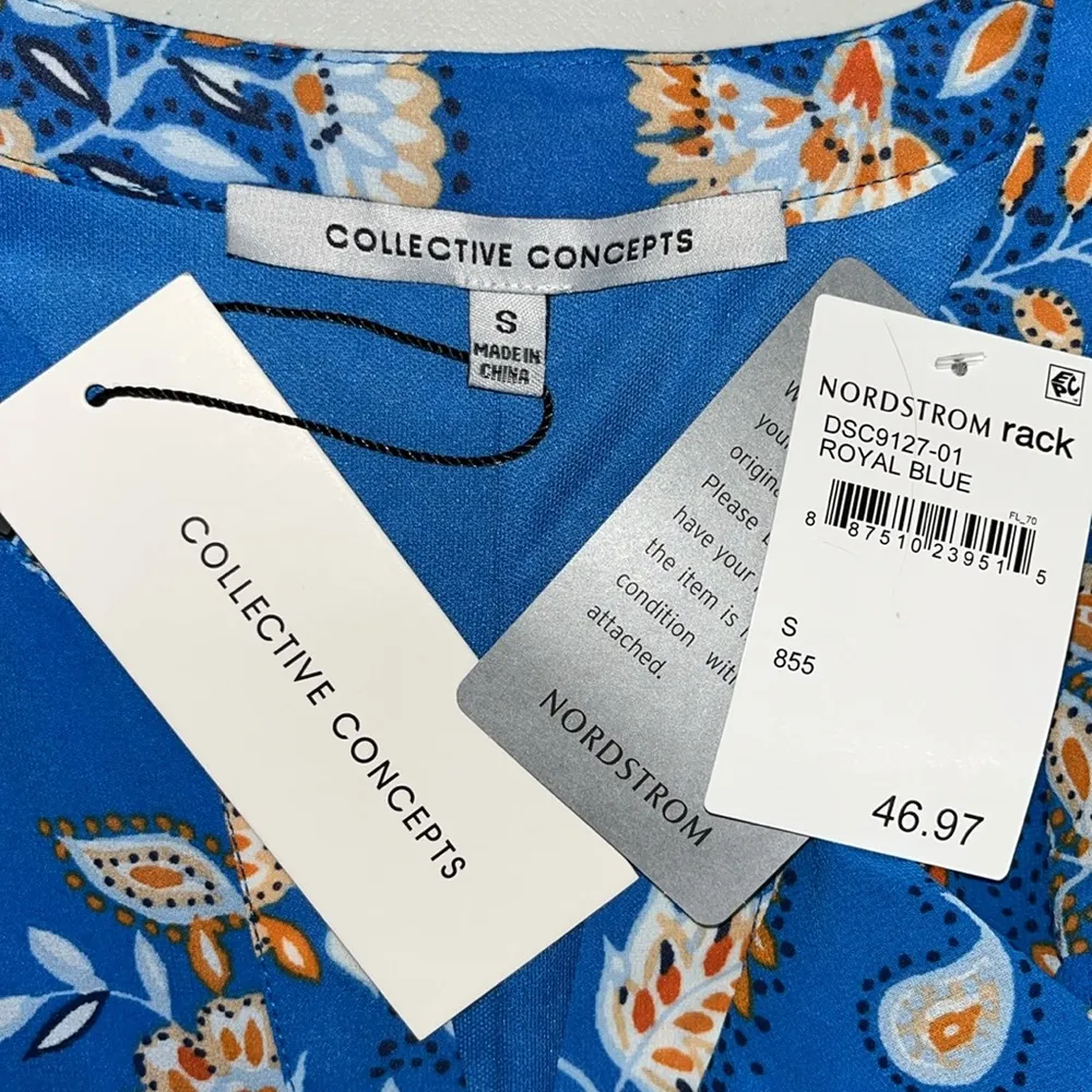 Collective Concepts NWT Sz S Blue & Orange Paisley Floral Flounce Hemline Dress - Image 4