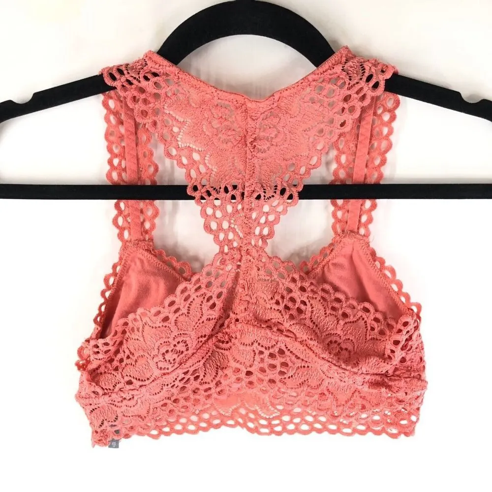 Aerie Bralette Lace Racerback Stretch Coral Salmon Pink XS - Image 2