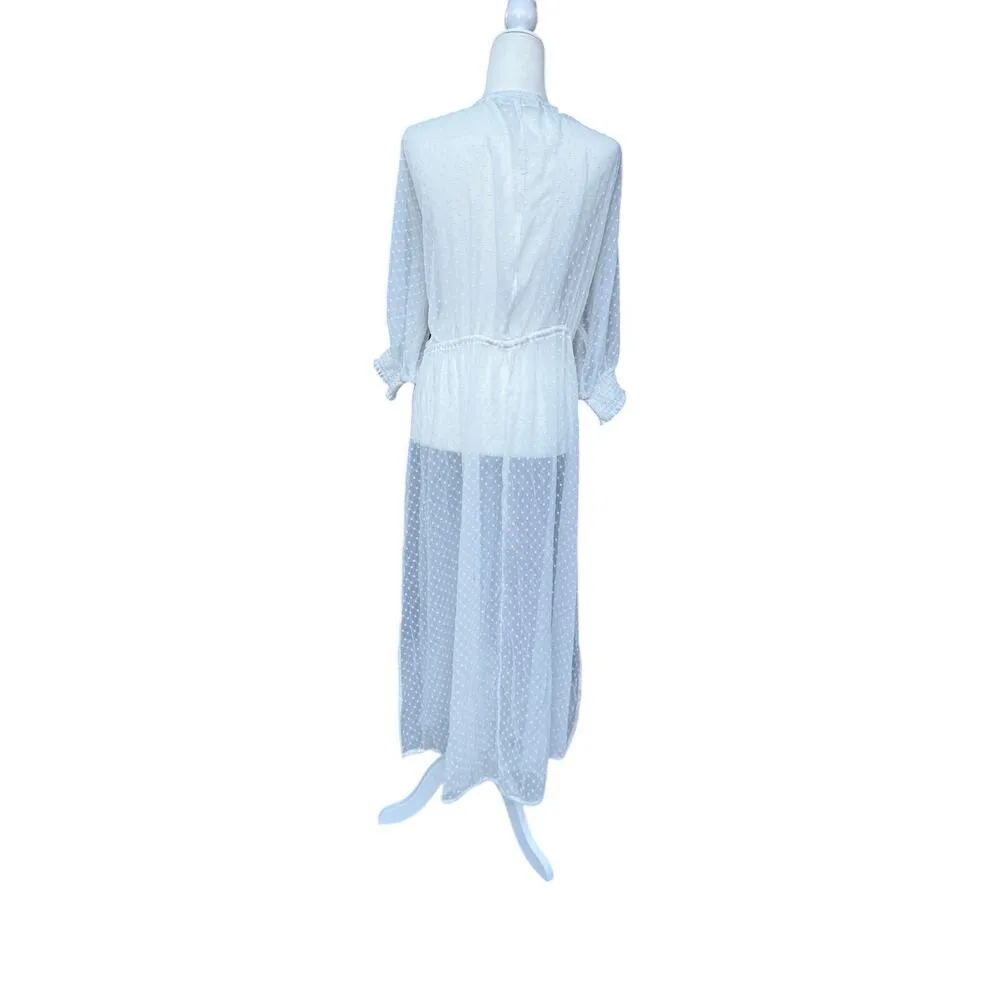 ABERCROMBIE AND FITCH White Swiss Dot Sheer Swim Cover Up One Size - Image 4