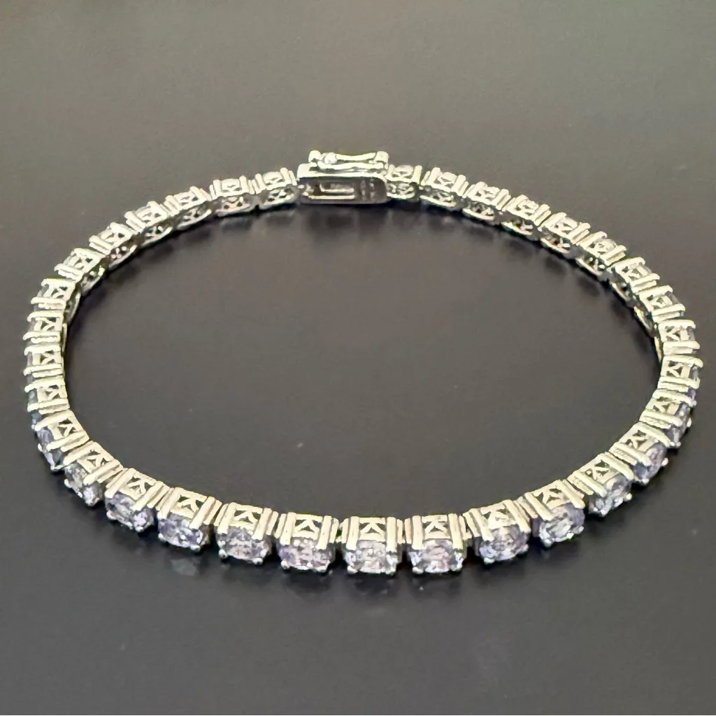KJC 925 Sterling Silver Natural Tanzanite Gemstone 7” Tennis Bracelet 9g. Purple - Image 2