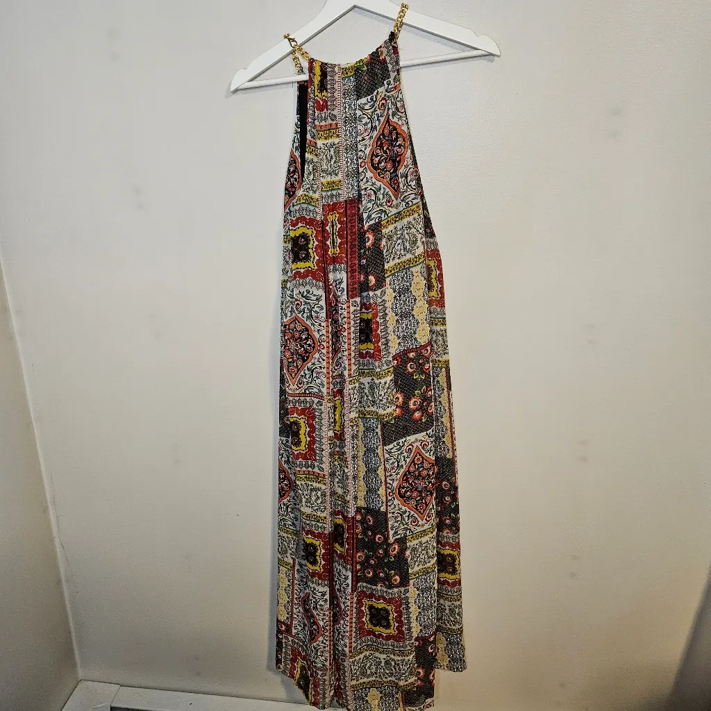 T Tahari Halter-Neck Chain Maxi Dress Women's Bohemian Woodland Patchwork Print - Image 7