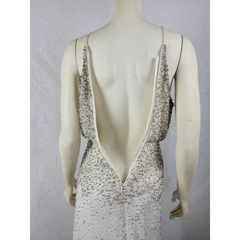 Anthropologie Womens Dress Sz S White Silver Rian Beaded Embellished Halter Maxi - Image 10