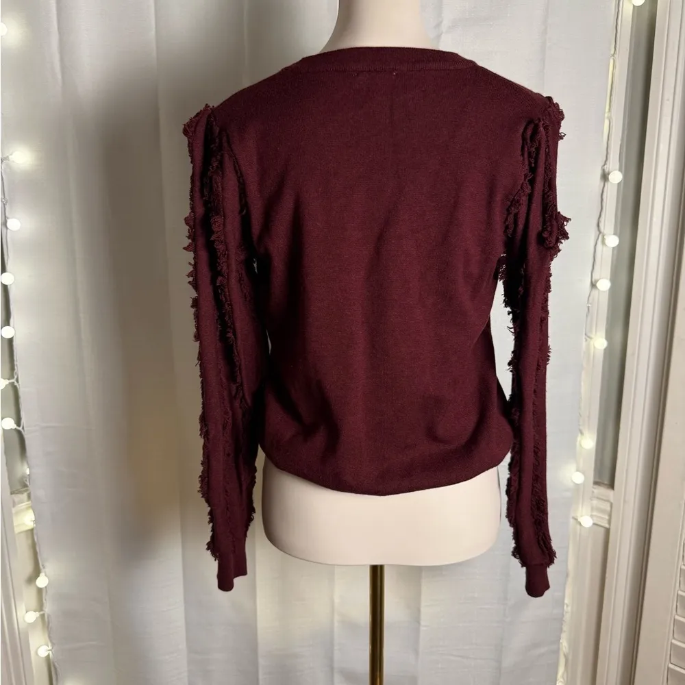BiBi Burgundy Ruffled Crew Neck Sweater Red - Image 2